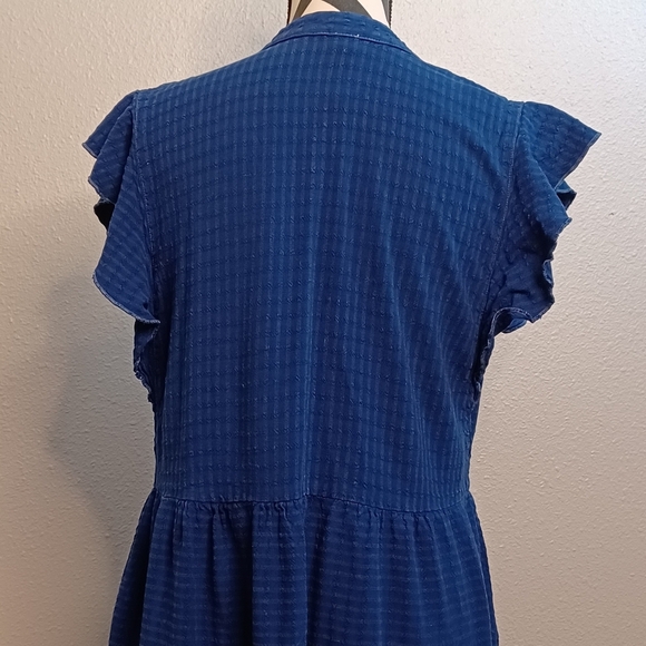 Anthropologie Amadi Blue Ruffle Tiered Linen Blend Modest Dress - Picture 5 of 14